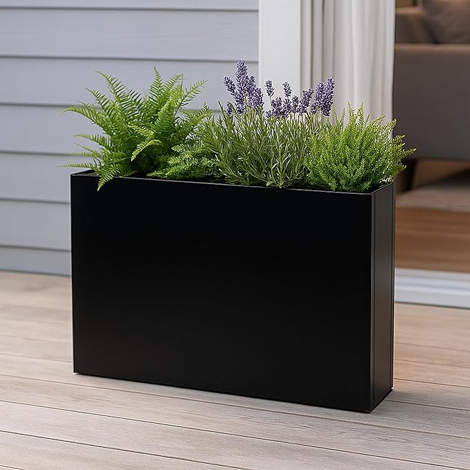 Kozyard 40”Lx12”Wx30”H Metal Planter Tall Rectangular Planter Durable All-Weather with Drainage Holes Removable Grow Liner Modern Décor for Indoor Outdoor Plants Flowers Shrubs