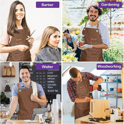 Chef Apron with Cross Back Straps for Men Women, Cotton Canvas Apron for Artists Painting, Kitchen Cooking