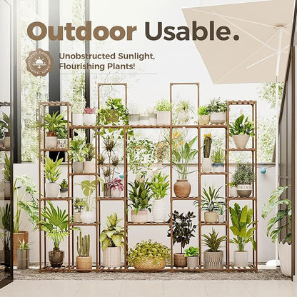 Bamworld Plant Shelf Indoor 30 Pots Large Plant Shelf Wide Tall Outdoor Plant Holder Wood for Multiple Plants Plant Rack for Living Room Garden Balcony Flower