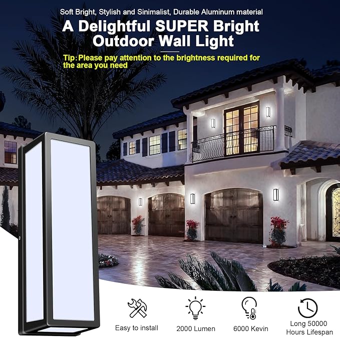 30Watt Modern Outdoor Wall Lights, 2000 Lumen IP65 Waterproof Exterior Porch Light, 6000K Daylight Anti-Rust Wall Mount Outdoor Flood Lighting for House, Front Porch, Patio, Garage
