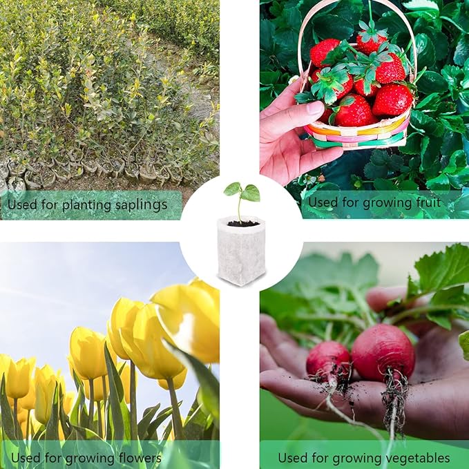 gardtree Plant Nursery Bags 5.5 * 6.3 inches 200PCS, Non-Woven Biodegradable Plant Grow Bags Fabric Seedling Starter Bags for Vegetable Flower Fruit Saplings Tree, Home Garden Supply