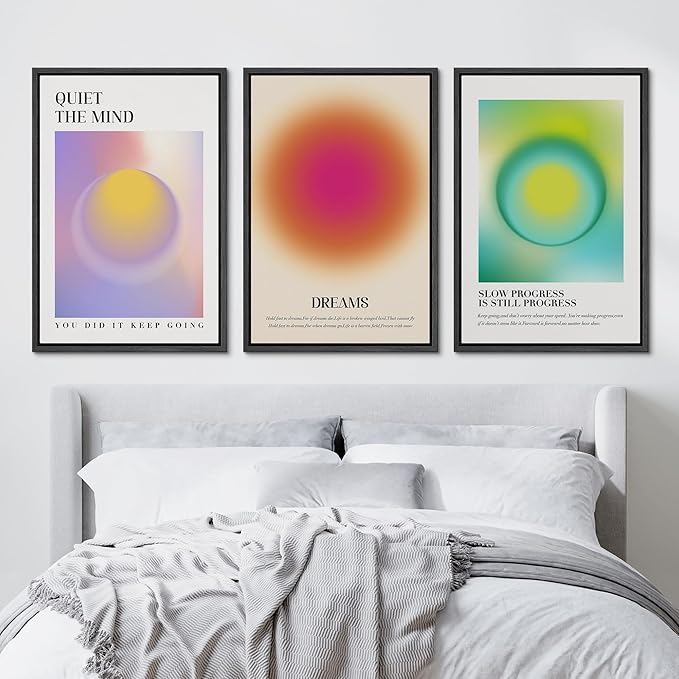 Ashbrook Framed Canvas Print Wall Art Set Aura Posters Angel Numbers Affirmation Posters Gradient Girl's Bedroom Decor Abstract Digital Art Decorative Calm/Relax for Bedroom - 16"x24"x3 Black