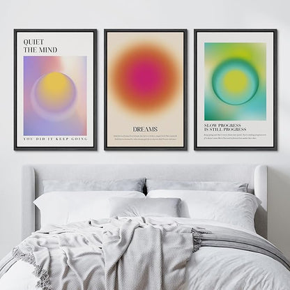 Ashbrook Framed Canvas Print Wall Art Set Aura Posters Angel Numbers Affirmation Posters Gradient Girl's Bedroom Decor Abstract Digital Art Decorative Calm/Relax for Bedroom - 16"x24"x3 Black