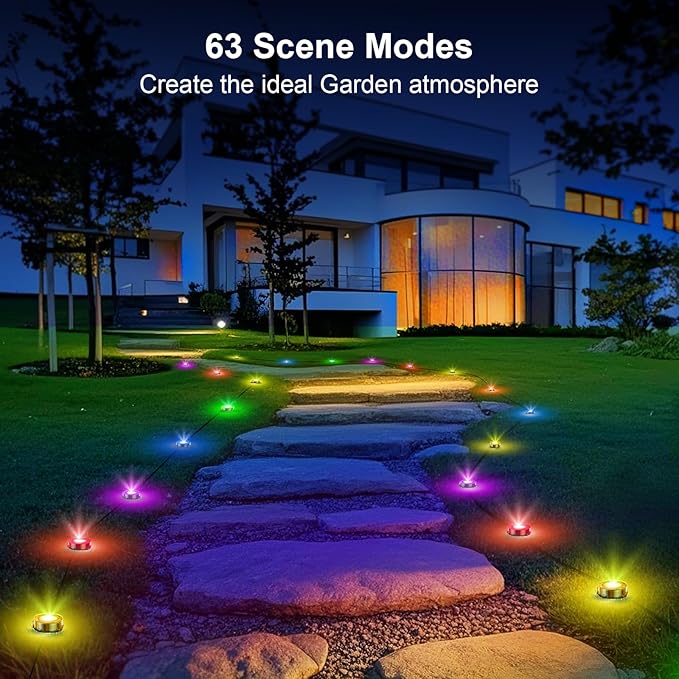 RGB Outdoor Ground Lights, 100Ft Color Changing Pathway Lights with Remote & App Control, Waterproof Walkway Lighting, Wired for Garden Yard Lawn Patio Best for Holiday Party