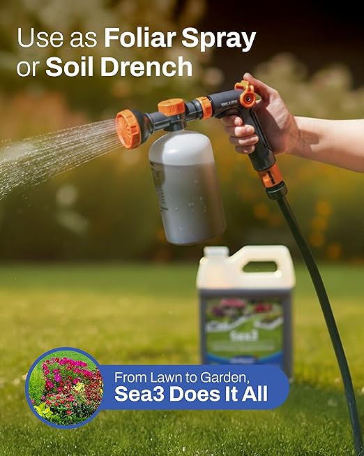 Sea3 Soil Conditioner | Organic Liquid Fertilizer with Humic Acids, Kelp & Molasses for Healthier Lawns, Vibrant Gardens & Resilient Plants, 1 Gallon