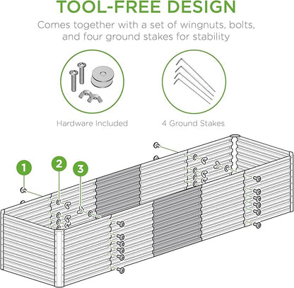 Best Choice Products 8x2x2ft Raised Outdoor Metal Garden Bed, Rectangular Planter Box for Herbs, Flowers, and Deep Root Vegetables w/ 240 Gallon Capacity - Galvanized