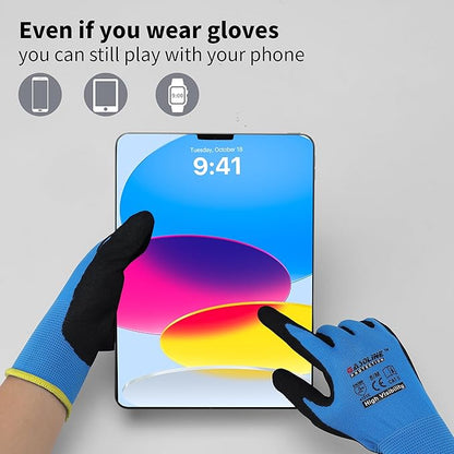 Work Gloves MicroFoam Nitrile Coated-12Pairs,Seamless Knit Nylon Gloves,Blue Work gloves