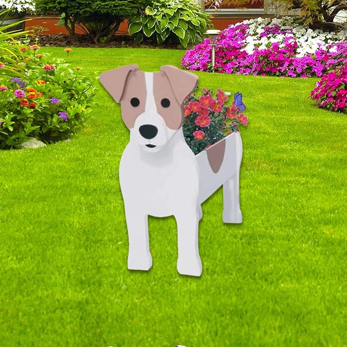Jack Russell Dog Planter Plant Pots,Cute Dog Flower Planter,Gifts for Pet Lovers,Unique Animal Plant Pots,Office,Indoor Outdoor Garden Decor(9.45 * 6.97 * 12.2in)