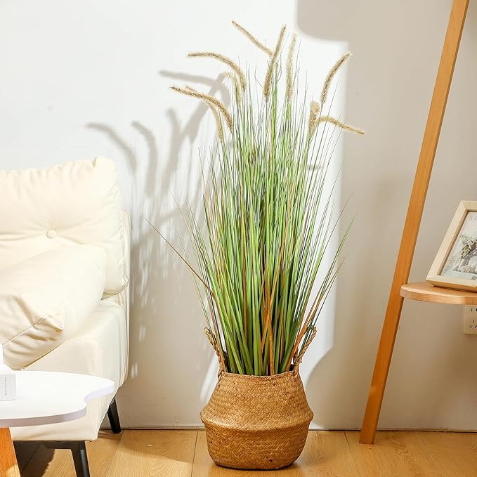 Jexine 4 Pieces Faux Plants Outdoor 4 ft Tall Artificial Grass Plant Potted Artificial Setaria Grass Faux Greenery Floor Plants for Housewarming Gift House Garden Lobby Outdoor (Green)