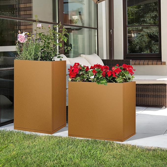 Corten Steel Planter Box 36"x12"x28", Rustic Metal Planter with Partitions & Drainage Holes, Frost Rust Resistant Heavy Duty Planter for Patio Garden Indoor Outdoor Commercial Decor