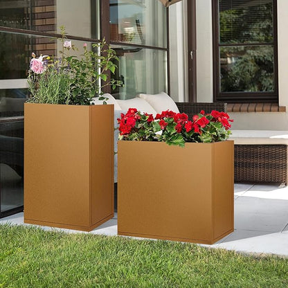 Corten Steel Planter Box 36"x12"x28", Rustic Metal Planter with Partitions & Drainage Holes, Frost Rust Resistant Heavy Duty Planter for Patio Garden Indoor Outdoor Commercial Decor