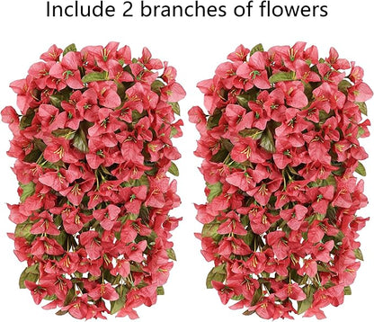 HyeFlora Bougainvillea Artificial Hanging Flowers Plants for Outdoors Winter Decoration, 2pcs Faux Bougainvillea Vines Red Fake Flowers Realistic UV Resistant Silk Flowers for Outside Planter Yard Urn