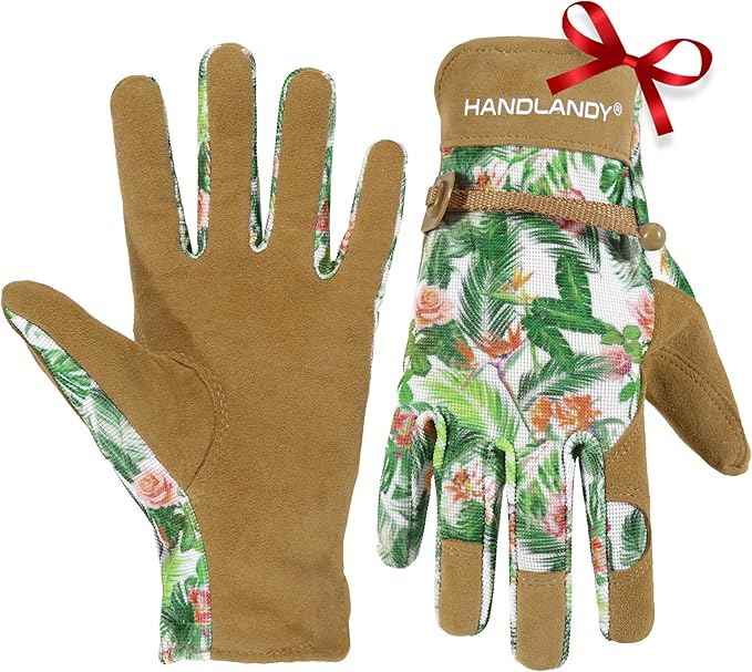 HANDLANDY Gardening Gloves for Women, Breathable Ladies Leather Garden Yard Gloves Best Gift for Gardeners