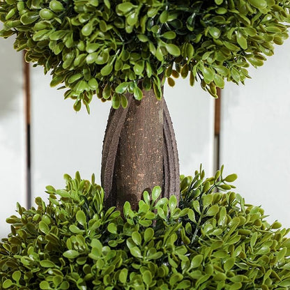 HOMCOM Artificial Plants, Set of 2 Decorative Topiary Ball-Shaped Boxwood Trees in Pots, Fake Plants for Home Indoor Outdoor Decor, 45.3 Inch, Green
