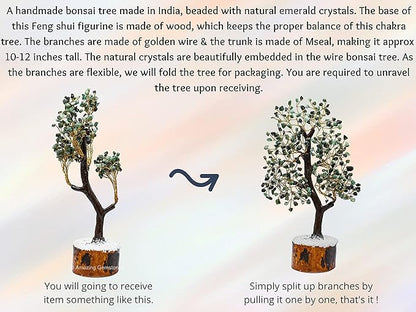 Amazing Gemstone Emerald Natural Healing Premium Crystal Bonsai Feng Shui Fortune Money Tree of Life for Home Office Decor, 10-12 Inch