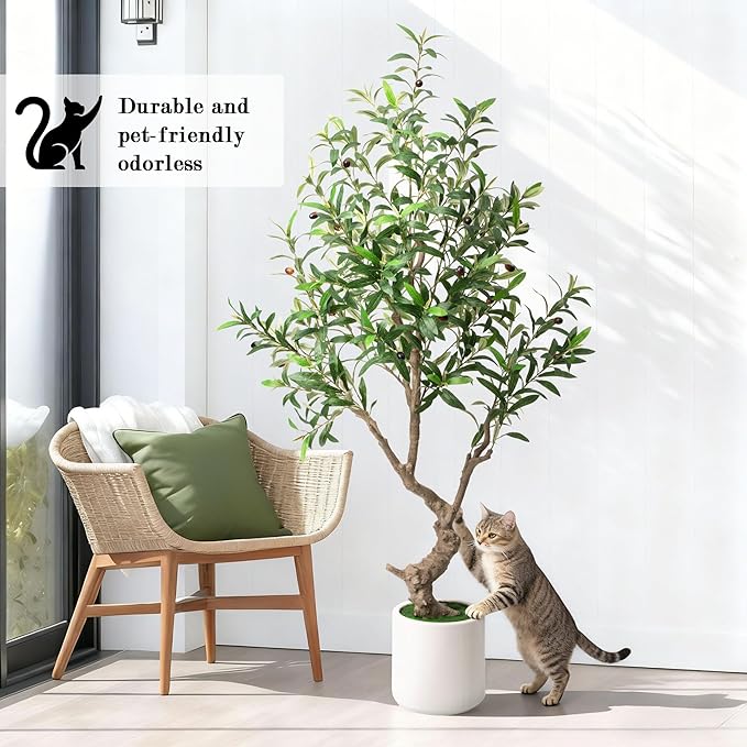 Fake Tree Faux Olive Tree with White Tall Planter Tall Fake Plant 5 Feet Tall Faux Trees Indoor Olive Trees Artificial Indoor Suitable for Home Decoration Hotel Dining Room Office Decoration