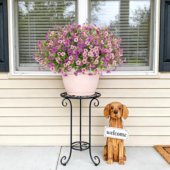 Artificial Fake Mums Flowers for Outdoor Fall Decor, 12 Bundles Faux Silk Daisy Plants for Planter Pot Colorful UV Resistant Look Real for Front Door Porch Patio Outside Yard(Purple Pink)