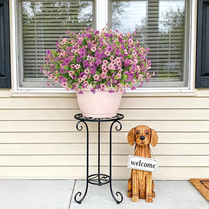 Artificial Fake Mums Flowers for Outdoor Fall Decor, 12 Bundles Faux Silk Daisy Plants for Planter Pot Colorful UV Resistant Look Real for Front Door Porch Patio Outside Yard(Purple Pink)