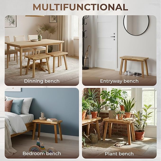 Solid Wood Bench for Entryway, Make Up Bench, Bed Bench, Dining, Plant Stand - Wooden Bench Indoor (26 inches)