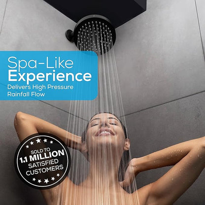 SparkPod Shower Head - High Pressure Rain - Premium Quality Luxury Design - 1-Min Install - Easy Clean Adjustable Replacement for Your Bathroom Shower Heads (Midnight Black Matte, 6 Inch Round)