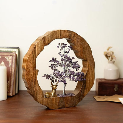 RITUALISTIC Amethyst Crystal Tree with Reindeer Handcrafted Feng Shui Gemstone Bonsai Tree Chakra Handmade Home Decor Wealth & Luck Crystal Showpiece Decorative Spiritual Gifts Standard Purple