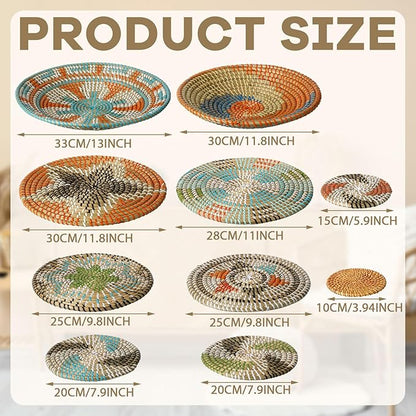 Tatuo 11 Pcs Boho Wall Basket Decor Decorative Bulrush Woven Basket Wall Decor Art Round Farmhouse Hanging Baskets for Kitchen Rustic Home Summer Decorations, Multi Sizes(Farmhouse)