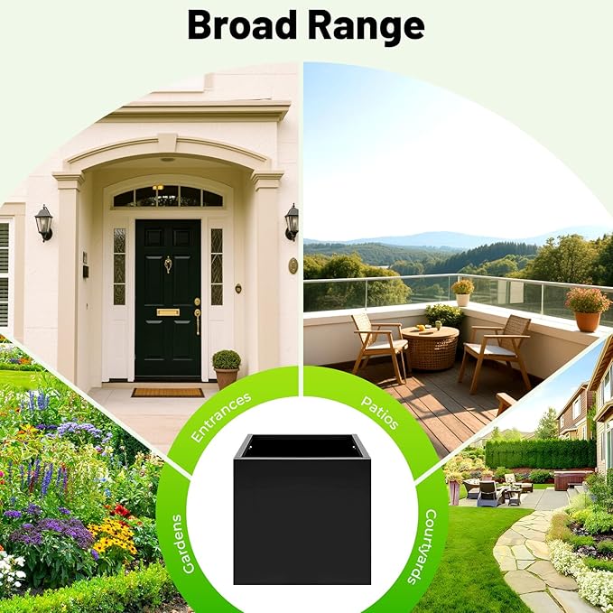 Steel Planter Box Square Indoor Outdoor Planters Large Metal Planter Flower Pot for Garden Patio Deck Yard Commercial Residential (Black, 20" L x 20" W x 20" H)