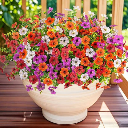 12 Bundles Artificial Flowers,Faux Plants for Spring Summer Decoration, UV Resistant Colorful Violets Eucalyptus for Outside Home Planter Porch Patio Yard Décor