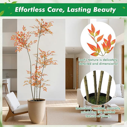 Giegxin 6ft Faux Bamboo Tree Indoor Artificial Nandina Tree Realistic Large Fake Plants Potted Planter Tall Foliage Floor Plant for Home Office Corner Room Decor Greenery Housewarming Gift (Red)
