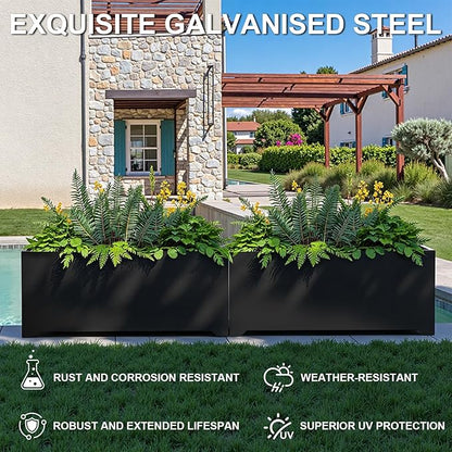 Metal Planter Box 36" L x 15" W x 15" H, Rectangular Trough Planter Box with 6 Drainage Holes & Raised Bottom, All-Weather Garden Planter Box for Outdoor Patio/Porch, Lawn, Black