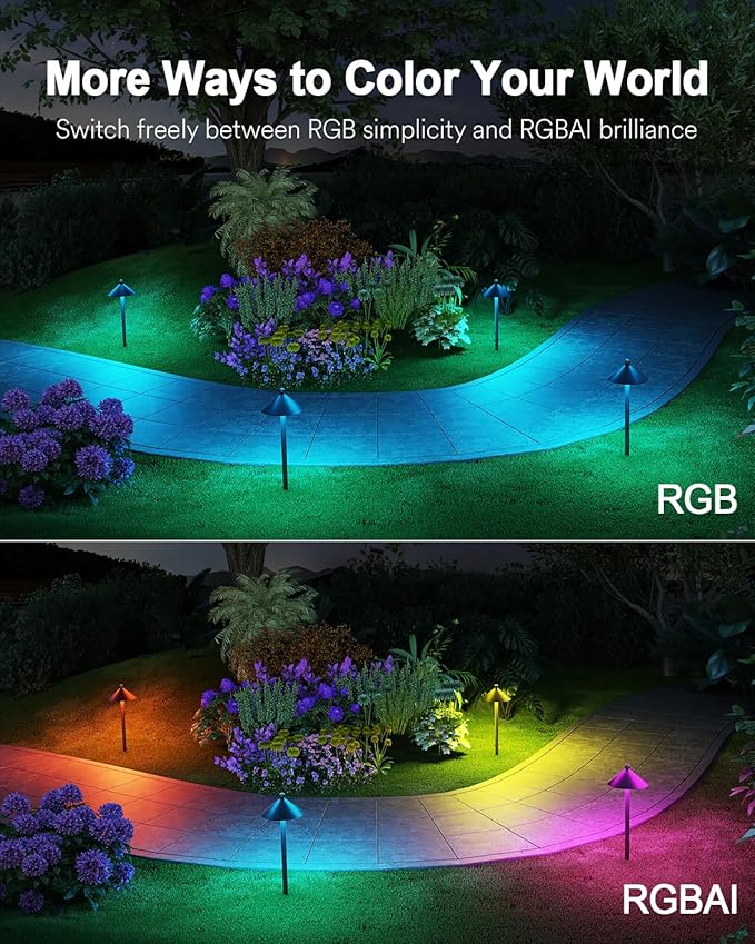 Lumary Smart Low Voltage Pathway Lights, Landscape Path Lights with RGBAI Color Changing, IP65 Waterproof Outdoor Lighting for Yard Driveway, App/Voice/Remote Control, 4 Pack, Cone Path Lights