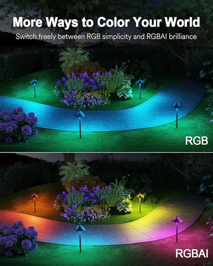 Lumary Smart Low Voltage Pathway Lights, Landscape Path Lights with RGBAI Color Changing, IP65 Waterproof Outdoor Lighting for Yard Driveway, App/Voice/Remote Control, 4 Pack, Cone Path Lights