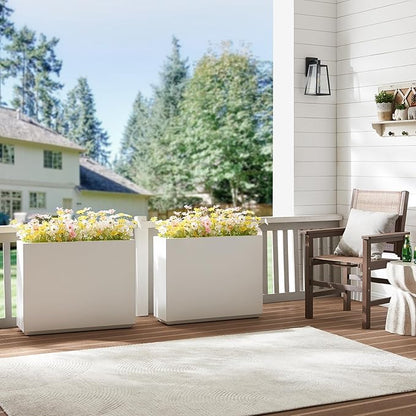 Wallowa Metallic Heavy Outdoor Planter Box, Span Plant Container, Long and Tall Divider Flower Pot, 30Lx10Wx24H, White, No Assembly 30.8 Pounds