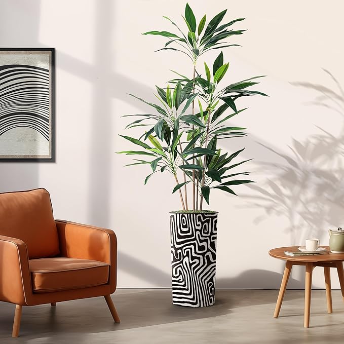 SIGNWIN Artificial Tree in Modern Geometric Pattern Planter, Fake Dracaena Tree Silk Tree for Indoor and Outdoor Home Decoration - 66" Overall Tall (Plant Pot Plus Tree)