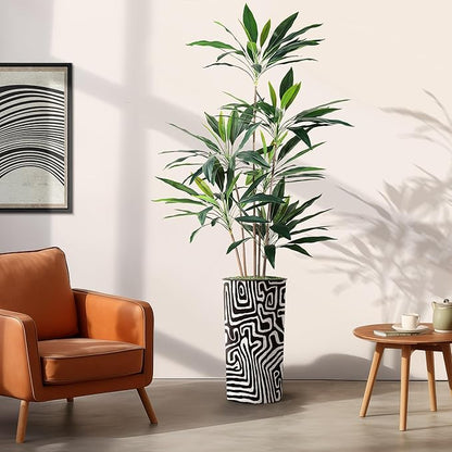 SIGNWIN Artificial Tree in Modern Geometric Pattern Planter, Fake Dracaena Tree Silk Tree for Indoor and Outdoor Home Decoration - 66" Overall Tall (Plant Pot Plus Tree)