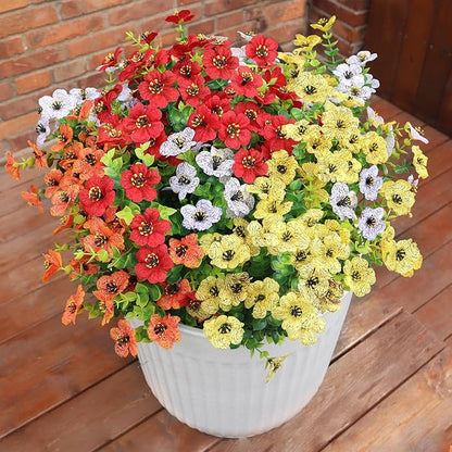 Artificial Flowers for Outdoors UV Resistant, 12 Bundles Realistic Silk Flower Faux Fake Plants for Porch Patio Yard Planters, Spring Summer Home Garden Decor, Rose Red