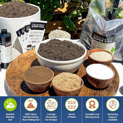 California Super Soil Premium 100% Organic Super Soil - 18+ Nutrient Blend - Living Soil Technology - Potting and Garden Soil for Indoor Grow Kit - 6Lbs Bag - Grows 2 Plants