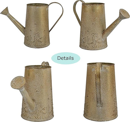 Vintage Metal Watering Can with Floral Embossed Design Garden Distressed Gold Decorative Watering Pot Planter Farmhouse Waterer for Home Indoor Outdoor Garden Balcony Courtyard