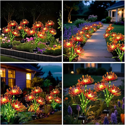 Solar Garden Flower Lights Outdoor,2 Pack 6-Head Orange Spider Lily Waterproof with Glowing Stems,Elegant Yard & Patio Decor,Ideal Thanksgiving,Christmas & Gardening Gifts for Women,Mothers & Grandma