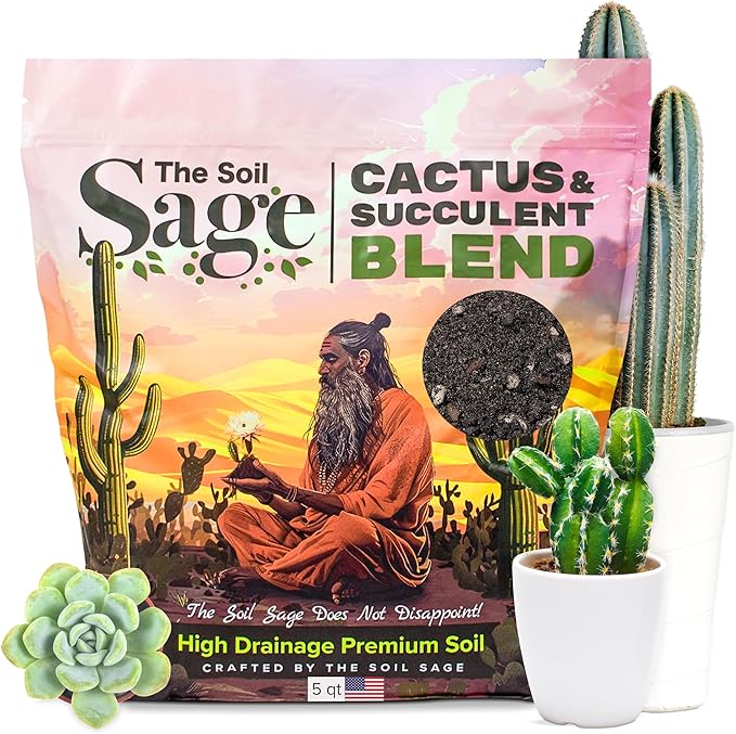 Cactus & Succulent Potting Mix - 5 Qt/8 Lbs Premium Gritty Fast Draining Soilless Potting Mix for Cactus, Succulents, Jade, Aloe Vera - Healthy Roots - Made in USA