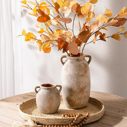 Ceramic Flower Small Vase 6 inch Farmhouse Rustic Vase Decorative Pottery Terracotta Vases for Home Decor Table Mantle Fireplace Living Room Bathroom Wedding Centerpiece