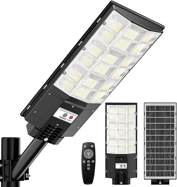 Solar Street Lights Outdoor Waterproof, 6500K 8500W Wide Angle LED Flood Light IP66 Dusk to Dawn Solar with Motion Sensor and Remote Control for Parking lot Street Garden Playground (YT0004-M)