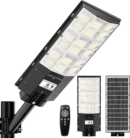 Solar Street Lights Outdoor Waterproof, 6500K 8500W Wide Angle LED Flood Light IP66 Dusk to Dawn Solar with Motion Sensor and Remote Control for Parking lot Street Garden Playground (YT0004-M)