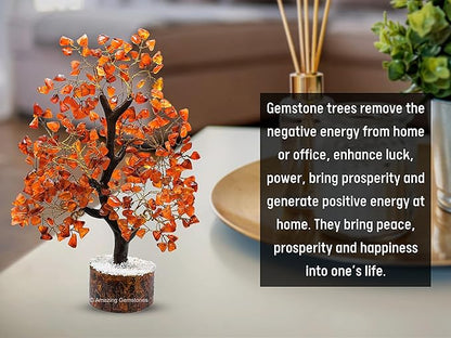 Amazing Gemstone Carnelian Natural Healing Crystal Bonsai Feng Shui Fortune Money Tree of Life for Home Office Decor, 10-12 Inch