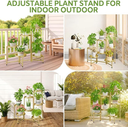 iDavosic.ly 7 Tier Large Plant Stand Indoor, 10 Inch Wide Tall Corner Metal Plant Stands Outdoor for Multiple Plants, Folding Tiered Flower Display Holder Rack Shelf, Gold