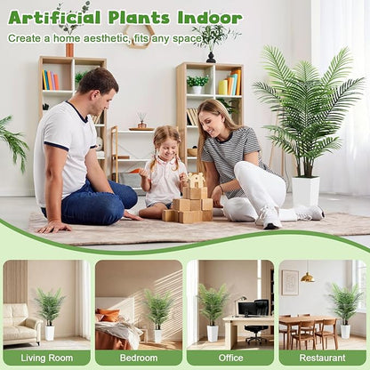 5FT Fake Plant Artificial Palm Tree Indoor Decor – Faux Plants Indoor Tall with White Planter – Artificial Tree Floor Plant for Living Room Office Home