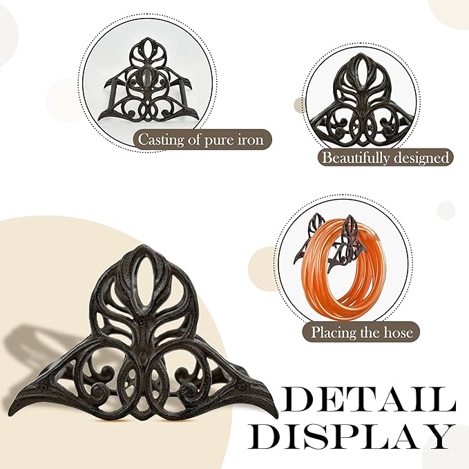 Garden Hose Holder Wall Mount – Heavy Duty Cast Iron Hose Hanger, Vintage Decorative Hose Holder for Outside Wall, Patio, Yard, or Villa (10.62"x6.92"x5.98")