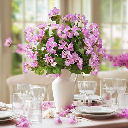 4 Pcs Artificial Flowers Bougainvillea Outdoor Artificial Plants Faux Flowers with Stems Silk Flowers for Wedding Porch Living Garden Decor Without Vase (4PCS,White Purple)