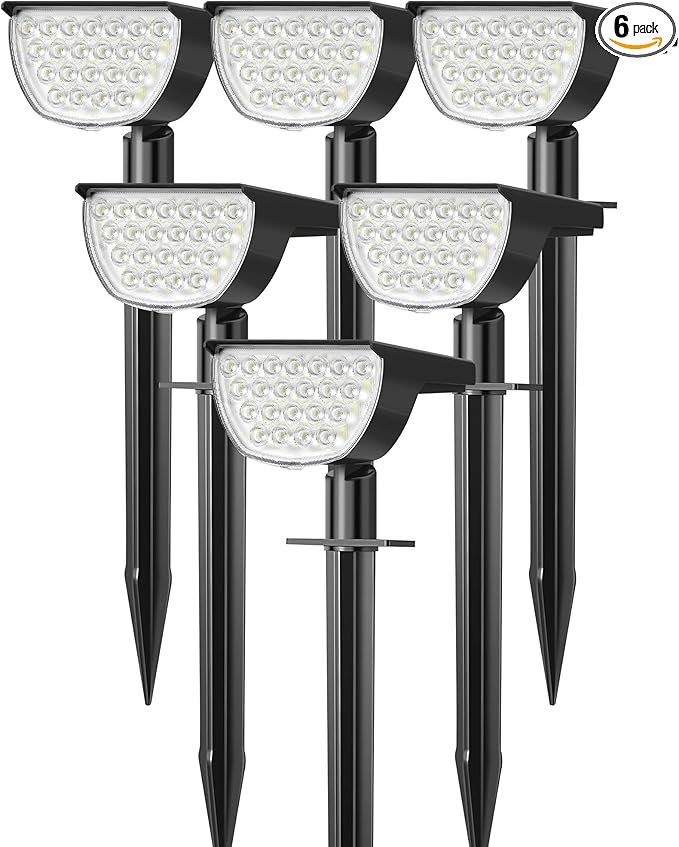 Solar Lights Outdoor Waterproof IP65, 76 LED 3 Lighting Modes Solar Spot Lights Outdoor Yard Garden Landscape Pathway (Cool White, 6 Pack)