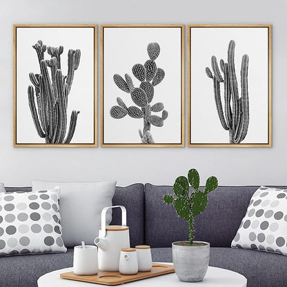 Ashbrook Framed Wall Art Print Set Black & White Southwest Desert Cactus Nature Floral Photography Modern Decorative Multicolor Relax/Calm for Living Room, Bedroom, Office - 24"x36"x3 Natural